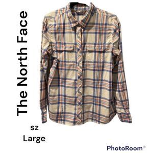 The North Face  100% cotton Women’s plaid button down shirt Size Large